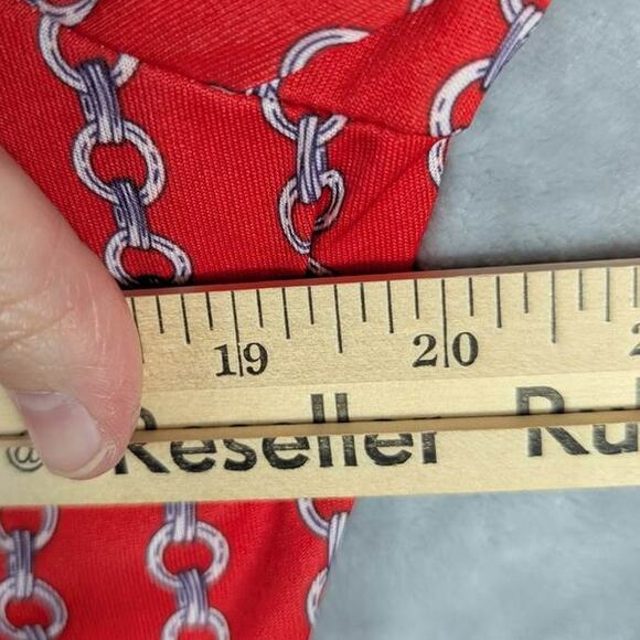 Vtg Sunny South Shirt Womens Medium Red Chain Print Long Sleeve Button Belted - Picture 6 of 8